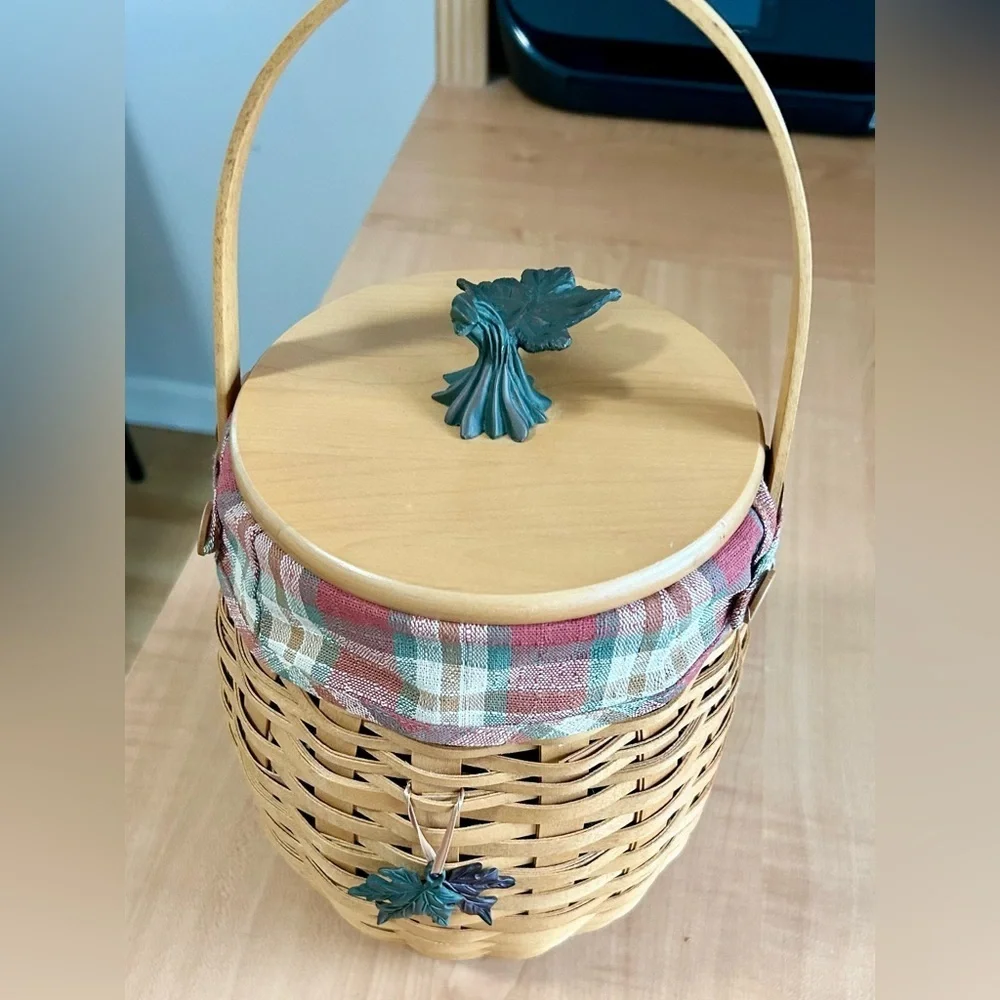 Longaberger October Fields Pumpkin Basket Set Lid/Plaid Liner/protector/tag